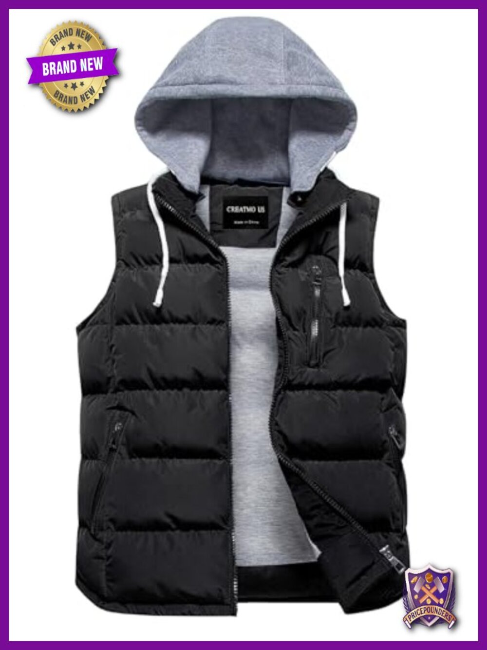 Women's Puffer Vest Thick Padded Sleeveless With Detachable Hood